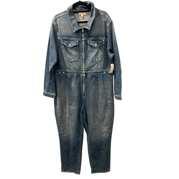 Good American NWT Plus Size 6 Blue Denim Jean Zip Jumpsuit Long Sleeve Casual - Picture 2 of 9